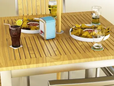 Exterior bar table chair parasol food and drink 3D model