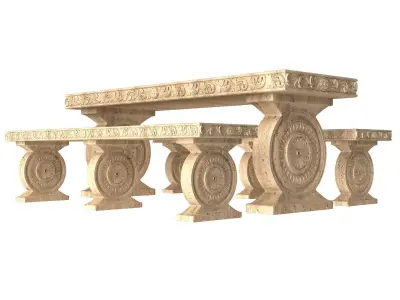 Stone Bench and Table Collection Low-poly 3D model