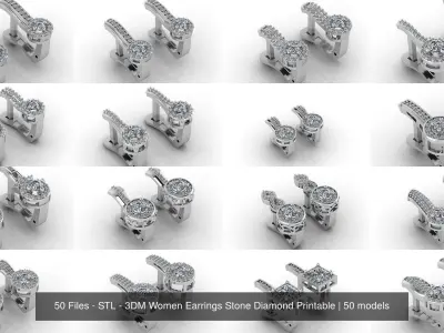 50 Files - STL - 3DM Women Earrings Stone Diamond Printable 3D Model Pack
