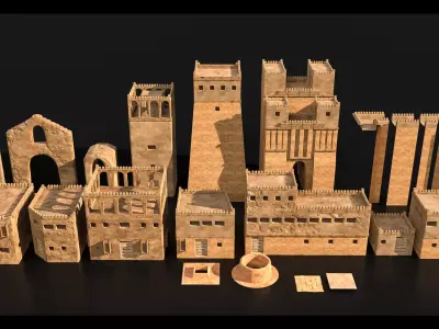 Ancient Babylon - Modular Adobe Architecture Kit- Mesopotamia Low-poly 3D model