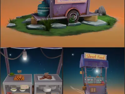 Street food cart Low-poly 3D model