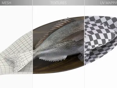  Gilthead Dorado On Wooden Plate 