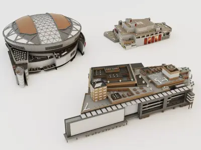 Modern Large Shopping Mall Complex 3D Model - Exterior  Atrium Low-poly 3D model