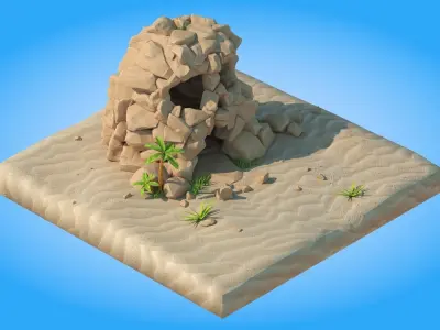 Low Poly Skull Cave Low-poly 3D model