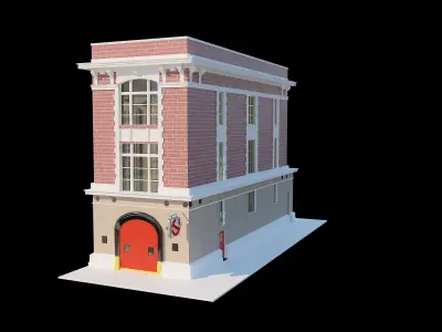 Ghostbusters Firestation Firehouse Exterior Low Poly Low-poly 3D model