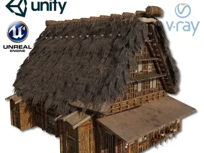 Shirakawago Village Set House 4 Low-poly 3D model