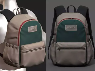 Backpack Camping bag baggage pockets Low-poly 3D model