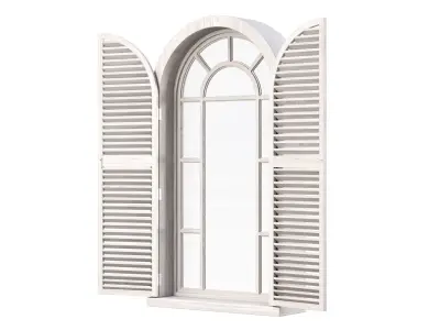 Wooden arch window with shutters V2  3D model
