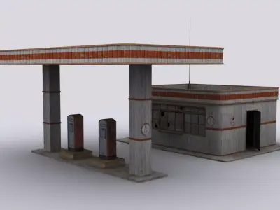 Gastation gas station with two pumps Low-poly 3D model
