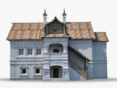 Russian Stone House With Wooden Roof 3D model