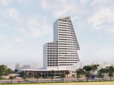 3D rendering modern hotel in middle of city 3D model