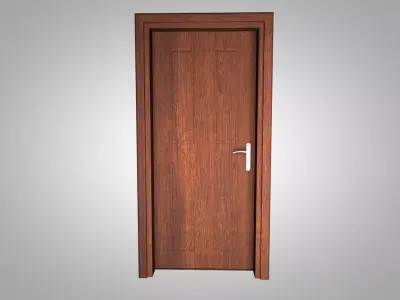Classic Four-Panel Solid Wooden Interior Door Low-poly 3D model