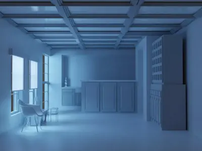 Hall Model empty room with walls and chair Low-poly 3D model