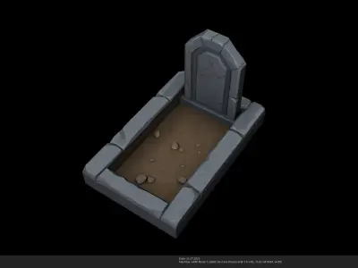 Stylized Cartoon Grave with Ornate Headstone Low-poly 3D model