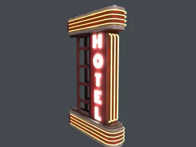 Neon Hotel Sign 3D Model Low-poly 3D model