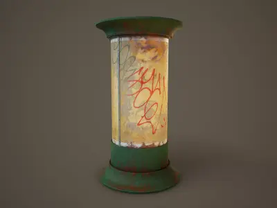 Weathered Advertising Column PBR Game Ready Low-poly 3D model