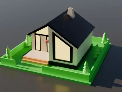 Low poly Modern House 001 Low-poly 3D model