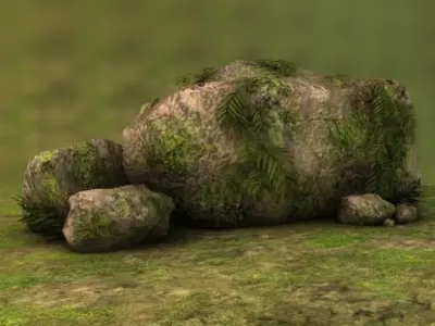 Mossy rocks and plants 3D model