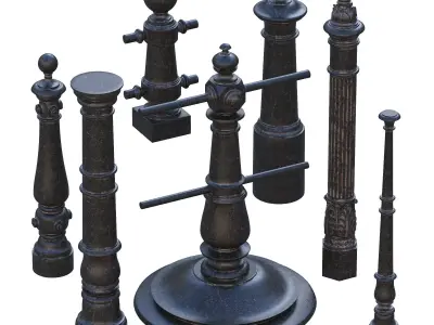 Street cast iron posts P1 1 and 2 3D Model Pack