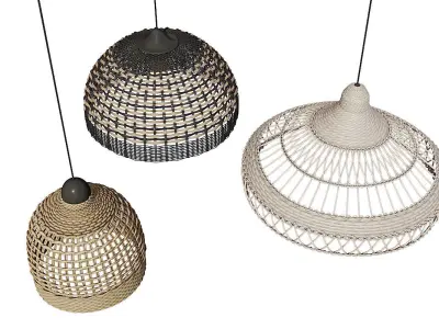 Wicker Lampshades Set 3D model