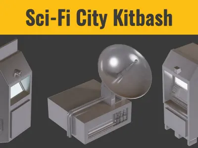 107 Scifi City elements  - Kitbash - Low-poly 3D model