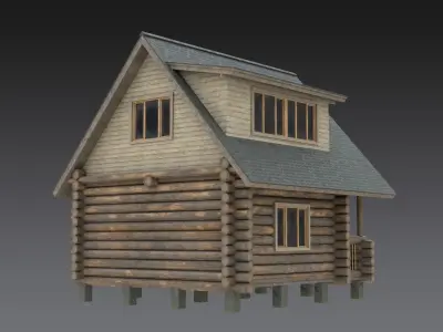 Wooden House Low-poly 3D model