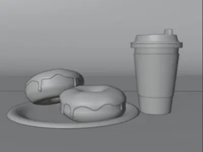 Chocolate Doughnut and Coffee Cup  Free low-poly 3D model