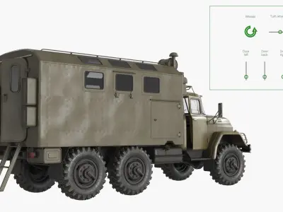 Heavy Military Truck with Box Van Rigged for Cinema 4D 3D model