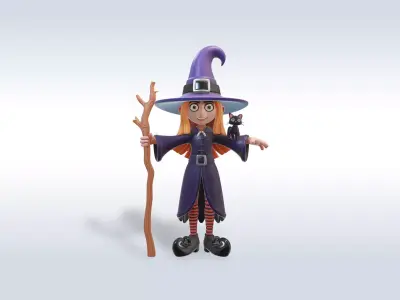 Adorable Witch and Cat Character halloween model  3D model