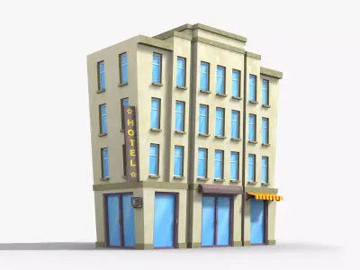 Cartoon Building x6 Low-poly 3D model