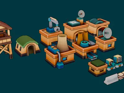 Stylized Cozy Military Structures Pack Low-poly 3D model