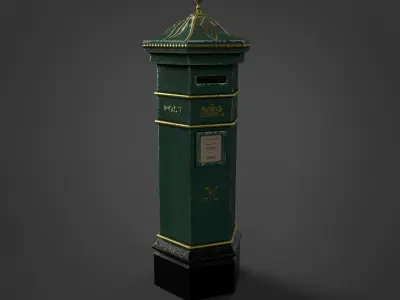 Victorian Street Assets Clock Barrel Postbox Pack Low-poly 3D model