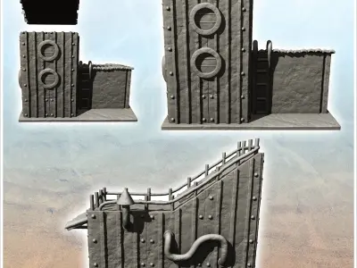 Futuristic sheet metal dwelling with armored door -3- 3D print model