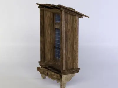 Window wooden house with balcony Low-poly 3D model