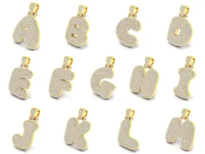 Bubble A to Z Initial Pendant 3D Model Pack