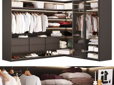 Corner wardrobe with glass doors 3D model
