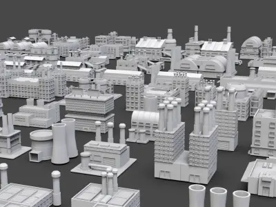 Low Poly Industrial Building Pack Of 80 -Game Ready -Untextured Low-poly 3D model