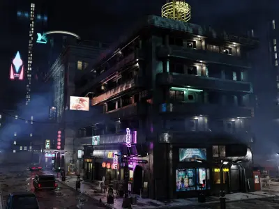  ULTRA Detailled Cyberpunk City Street Scene - Huge Map - Blender Textured - Retro Sci-Fi 