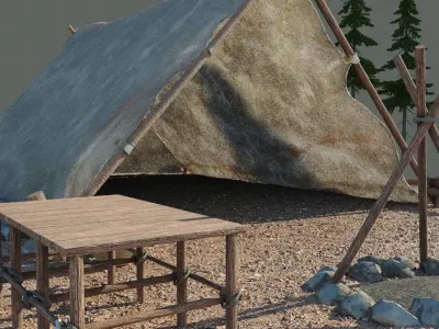 stone age camp Low-poly 3D model