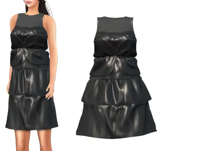 Womens Beatrice Black Silk Tier Dress Low-poly 3D model