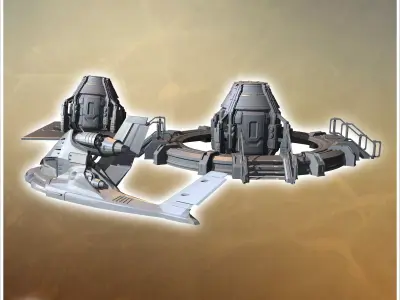 Futuristic escape pod with a satellite communication dishes on r 3D print model