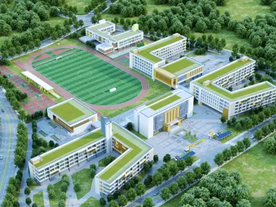 Modern school building 10 Low-poly 3D model