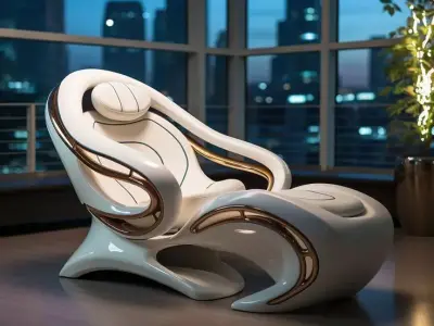 Futuristic Lounge Chair White Sculptural Seat Gold Trim 3D Low-poly 3D model