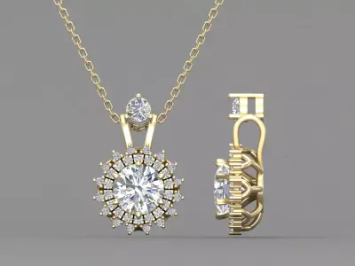 1 Carat Diamond Pendant Necklace with 3D CAD Files Jewelry 3D print model