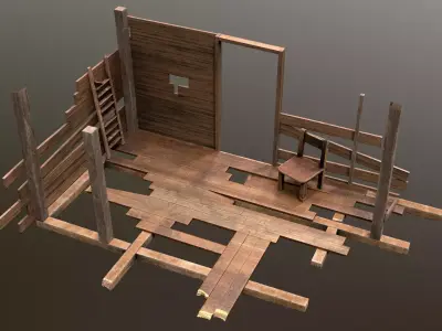 Broken Wooden House Low-poly 3D model