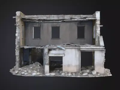 Destroyed Concrete House 3D Model Realistic Ruined Architecture Low-poly 3D model
