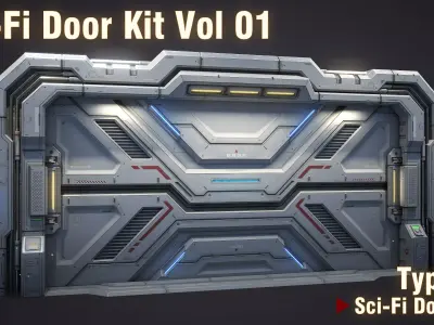 Sci-Fi Door Kit Vol 01-Type F-PBR Low-poly 3D model