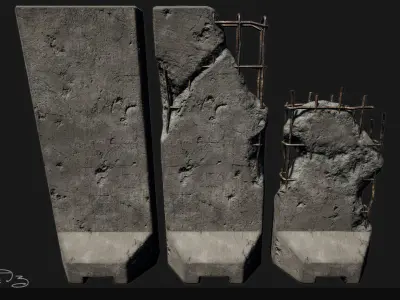 Low Poly PBR Concrete Blast Wall Low-poly 3D model