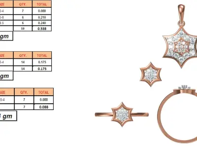 Light wt Ring Earrings Pendant set stl jcd 1-render details  3D print model