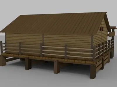Wooden House With External Area Low-poly 3D model
